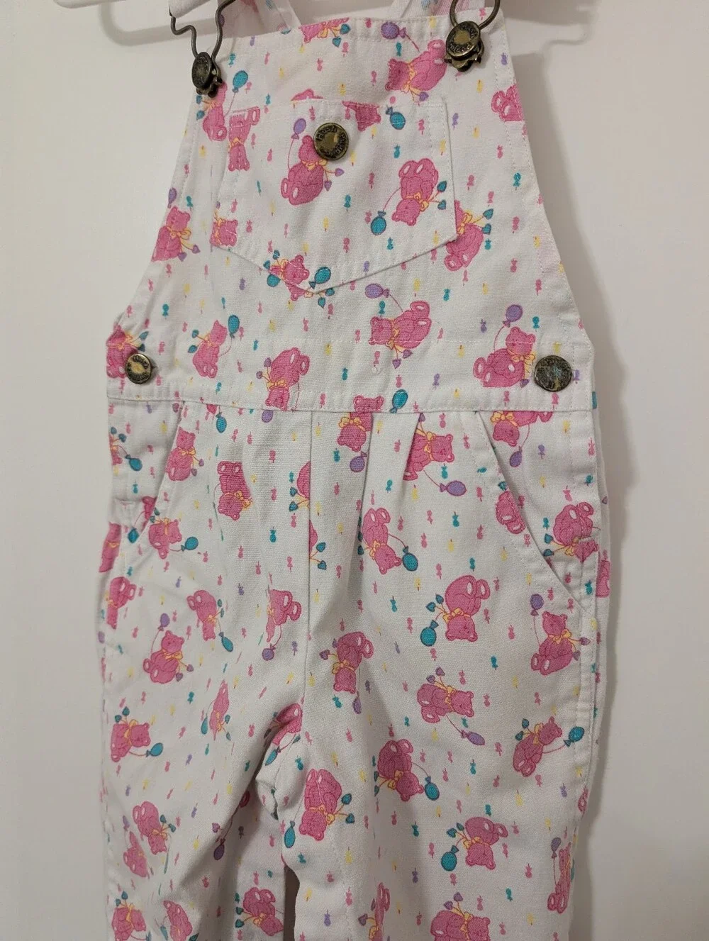 Vintage Hush Puppies Baby 6-9M Pink Teddy Bear Overalls Romper 90s